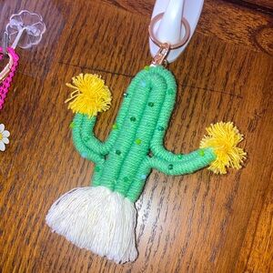 Crochet with rhinestones Green and Yellow Cactus Keychain